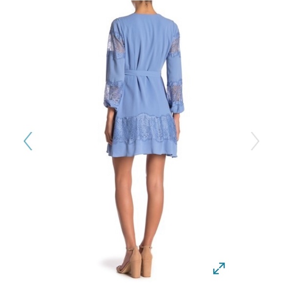 BB DAKOTA Lauryl Lace Insert Wrap Dress Sz 8 - Picture 2 of 8